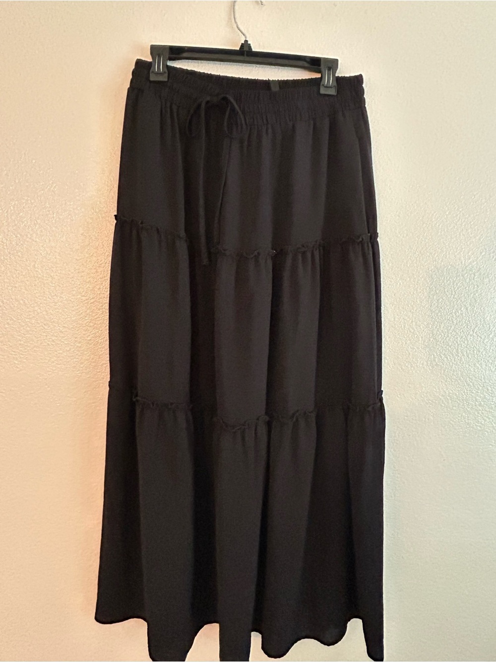 Black Tiered Maxi Skirt with Drawstring Waist — Women